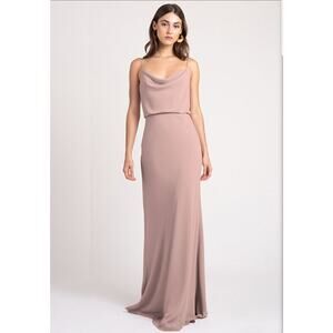 Jenny Yoo Bridesmaid Draped Cowl Neck Blouson Gown with Back Drape, Size 18, EUC